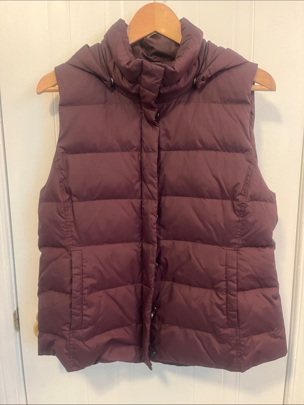 Eileen Fisher Plum Down Quilted Vest with Removable Hood S
